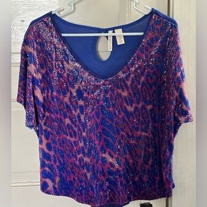 Purple cheetah sequin shirt